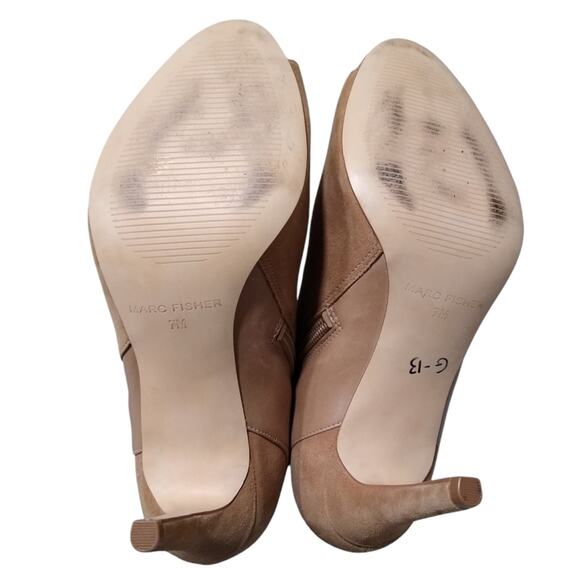 🎉[H403] Marc Fisher Tan Peep Toe Zip Ankle High Heel Booties, Woman's Size 7M - Picture 5 of 9